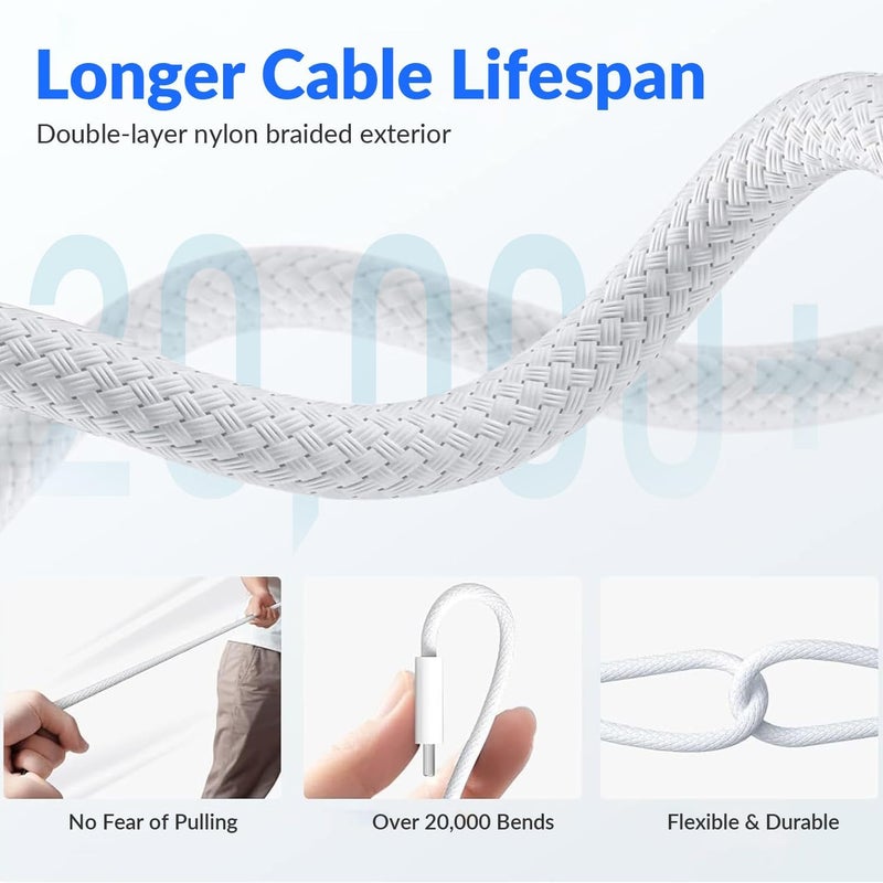 ONE TO FOUR USB C to USB C Cable 2 M, 60W Braided, Faster Charging Cord, Power Delivery PD Cable Type C, Compatible with iPhone 15/15 Pro/15 Plus/15 Pro Max,iPad Mini/Pro, MacBook Pro/Air, White - Image 3