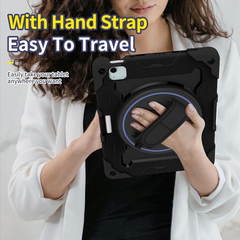 OSALO Case for iPad Air 11 2024/2025 with Pencil Holder, 360 Rotating Hand Strap and Stand Heavy Duty Shockproof Tablet Protective Cover, Black - Image 2