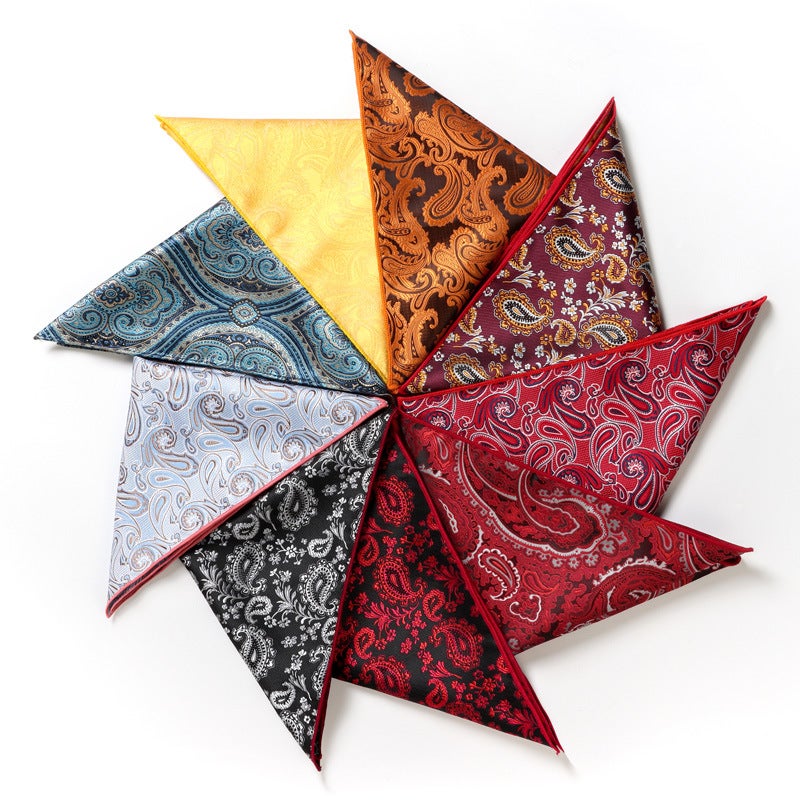 general Men's Jacquard Pocket Square with Cashew Pattern and Floral Stripes - Image 2