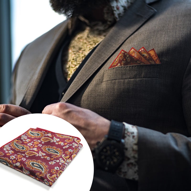 general Men's Jacquard Pocket Square with Cashew Pattern and Floral Stripes - Image 5