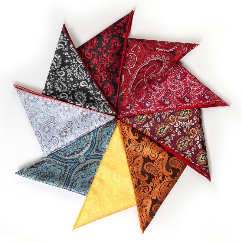 general Men's Jacquard Pocket Square with Cashew Pattern and Floral Stripes - Image 3