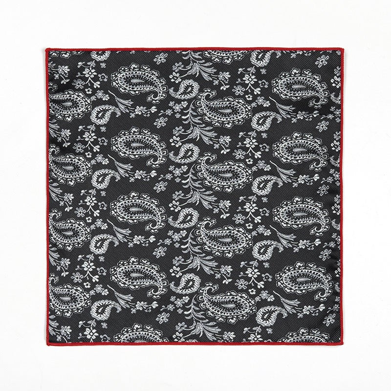 general Men's Jacquard Pocket Square with Cashew Pattern and Floral Stripes - Image 1