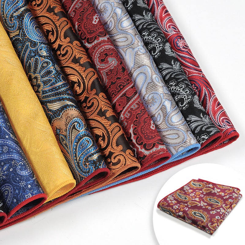 general Men's Jacquard Pocket Square with Cashew Pattern and Floral Stripes - Image 4