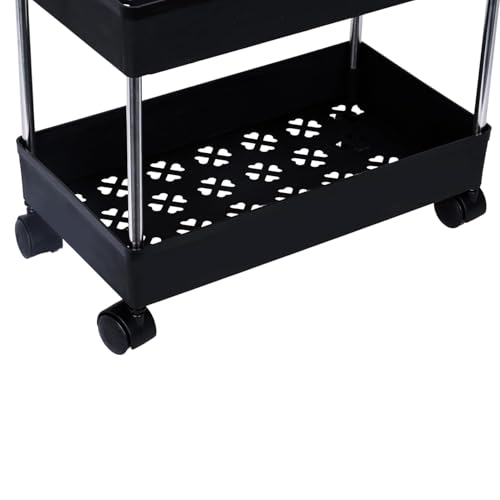 RADIANT 4 Layer Multipurpose Plastic Trolley with Dish Rack for Kitchen Fruit Vegetable Storage Basket Kitchenware Food, Snacks, Toys, Tiered Shelf (Black) (SS Silver Pipe) - Image 3