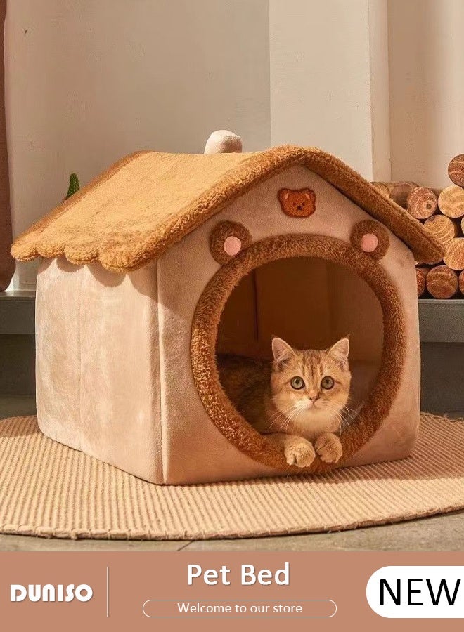 DUNISO Cat Bed for Indoor Cats,Cozy Cat Cave Bed Cat House Cat Tent with Removable Cushion Pillow,Soft Warm Pet House Puppy Bed,Cute Bear Pet Nest for Cat Kitten Small Dogs - Image 1