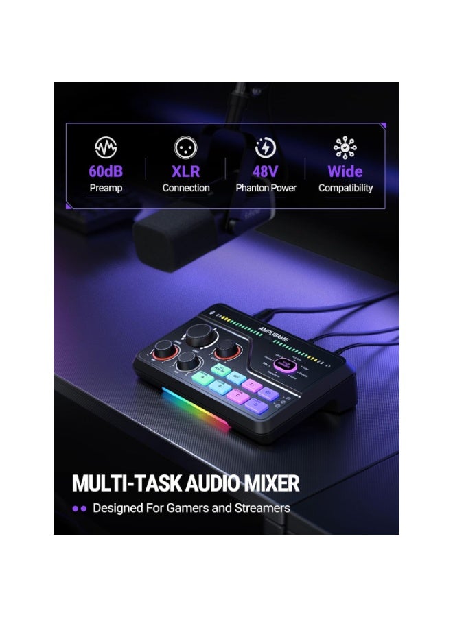 فيفين خلاط ألعاب SC8 XLR RGB للمحادثات الصوتية والبث المباشر - مضخم صوت سماعات رأس بصوت محيطي 7.1 قناة - مضخم صوت مسبق، مغير صوت، تحكم في مستوى الصوت، 3 أوضاع معادل صوت - Image 3