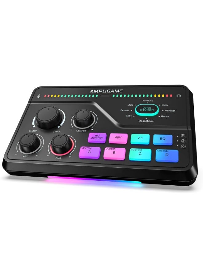 فيفين خلاط ألعاب SC8 XLR RGB للمحادثات الصوتية والبث المباشر - مضخم صوت سماعات رأس بصوت محيطي 7.1 قناة - مضخم صوت مسبق، مغير صوت، تحكم في مستوى الصوت، 3 أوضاع معادل صوت - Image 1