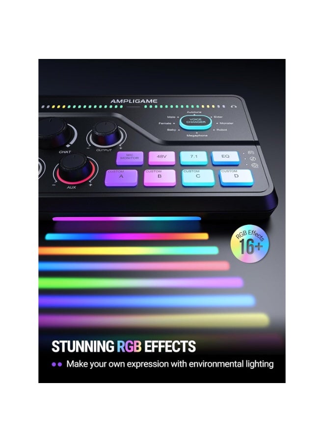فيفين خلاط ألعاب SC8 XLR RGB للمحادثات الصوتية والبث المباشر - مضخم صوت سماعات رأس بصوت محيطي 7.1 قناة - مضخم صوت مسبق، مغير صوت، تحكم في مستوى الصوت، 3 أوضاع معادل صوت - Image 5
