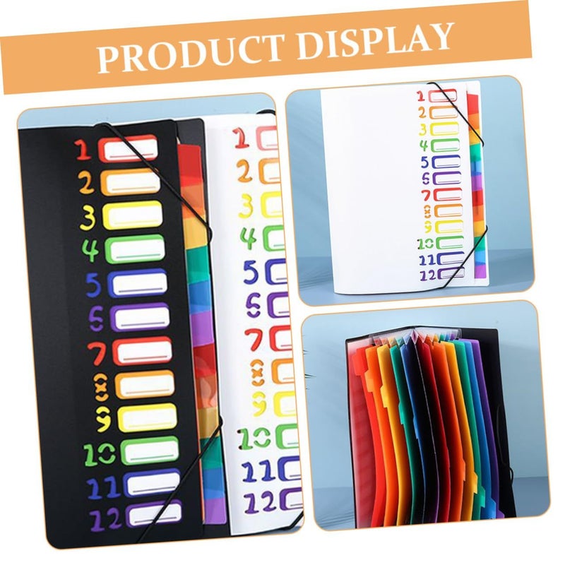 Accordion Expanding File Folder 12 Pockets Multi Compartment Document Organizer Black White - Image 4