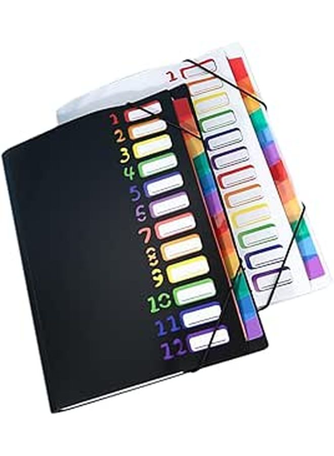 Accordion Expanding File Folder 12 Pockets Multi Compartment Document Organizer Black White - Image 1