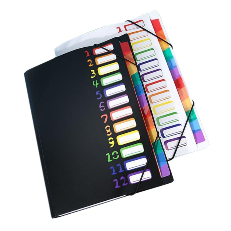 Accordion Expanding File Folder 12 Pockets Multi Compartment Document Organizer Black White - Image 2