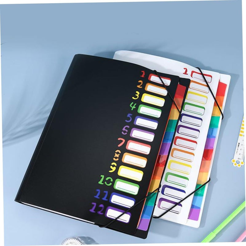 Accordion Expanding File Folder 12 Pockets Multi Compartment Document Organizer Black White - Image 5