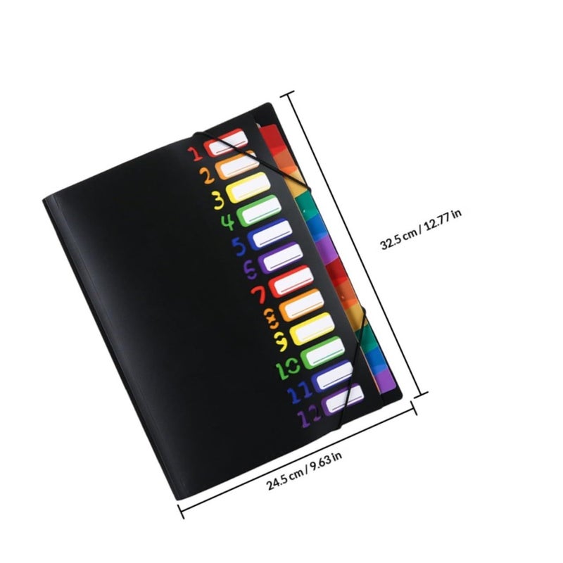 Accordion Expanding File Folder 12 Pockets Multi Compartment Document Organizer Black White - Image 3