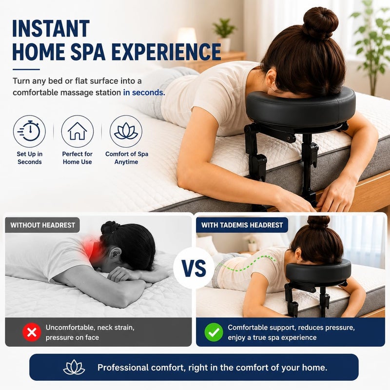 KONOVOLY Massage Headrest for Bed, PU Leather Home Mattress Top Massage Bed Head Extension Kit, Adjustable Headrest Face Cushion Massage Table at Home, Face Down Pillow After Eye Surgery (Black) - Image 2