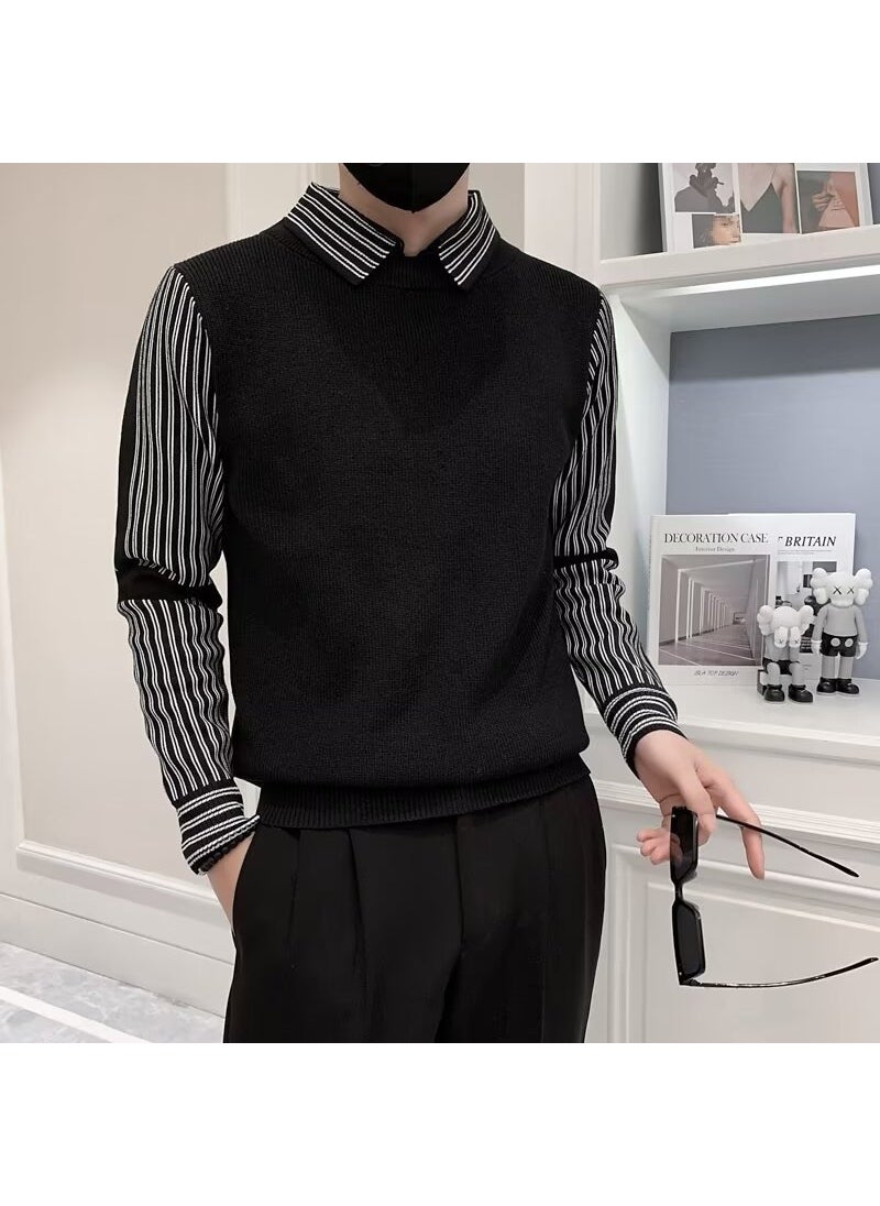 Generic - Spring Autumn Two-Piece Illusion Sweater Knitted Top Jacket Base Layer Mens Casual Wool Suit Smooths Your Silhouette Winter Coffee color - Image 1