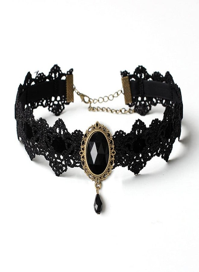 سيثر قلادة تشوكر سيثير للهالوين للنساء، قلادة دانتيل سوداء مرصعة بالكريستال القوطي، مثالية لحفلات الهالوين التنكرية ذات الطابع البانك، قلادة تشوكر مصاصي الدماء كهدية. - Image 1