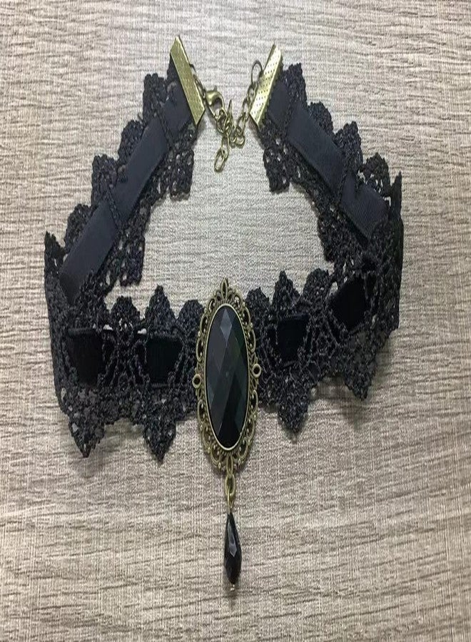 سيثر قلادة تشوكر سيثير للهالوين للنساء، قلادة دانتيل سوداء مرصعة بالكريستال القوطي، مثالية لحفلات الهالوين التنكرية ذات الطابع البانك، قلادة تشوكر مصاصي الدماء كهدية. - Image 5