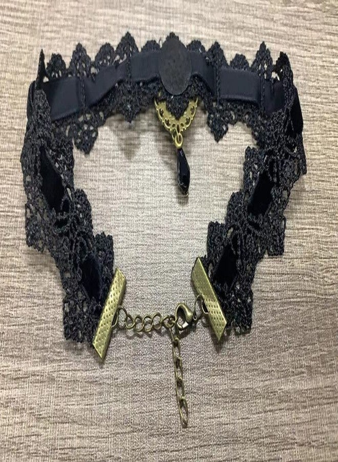 سيثر قلادة تشوكر سيثير للهالوين للنساء، قلادة دانتيل سوداء مرصعة بالكريستال القوطي، مثالية لحفلات الهالوين التنكرية ذات الطابع البانك، قلادة تشوكر مصاصي الدماء كهدية. - Image 4