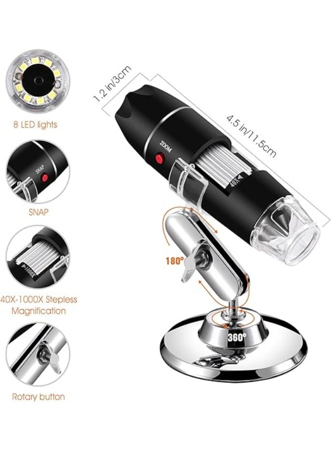 ميكروسكوب رقمي USB 3 في 1 Micro USB Type C بتكبير 50X-1600X مع محول OTG ومنظار مع حامل متوافق مع الأجهزة المحمولة والكمبيوترات اللوحية Samsung Galaxy و Android و Mac و Windows - Image 2