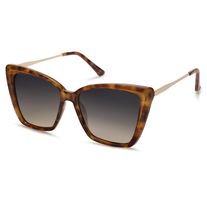 SOJOS Trendy Polarized Sunglasses For Women Retro Womens Oversized Square Cat Eye Sun Glasses UV Protection SJ2206 Tortoise Frame/Grey Grading Lens - Image 3