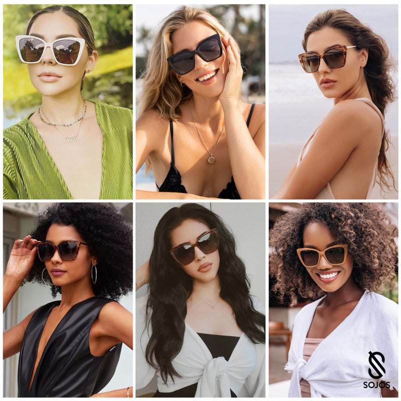 SOJOS Trendy Polarized Sunglasses For Women Retro Womens Oversized Square Cat Eye Sun Glasses UV Protection SJ2206 Tortoise Frame/Grey Grading Lens - Image 2