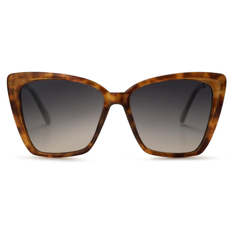 SOJOS Trendy Polarized Sunglasses For Women Retro Womens Oversized Square Cat Eye Sun Glasses UV Protection SJ2206 Tortoise Frame/Grey Grading Lens - Image 1