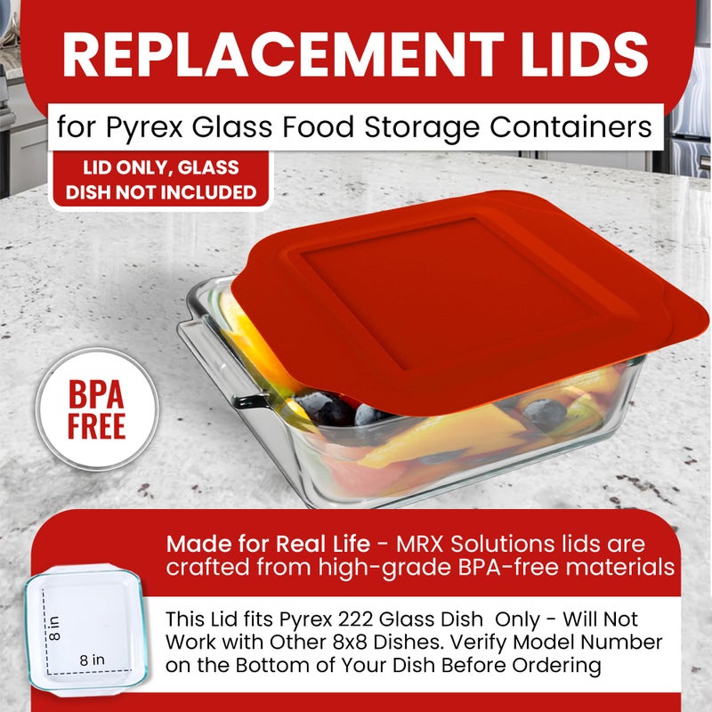 MRX Solutions Replacement Lid fits Pyrex 2-Quart 8" x 8" Glass Baking Dish #222, Compatible with Lid #222-PC, Food Storage Container Cover with Flush Tab Handles (Red) - Image 5