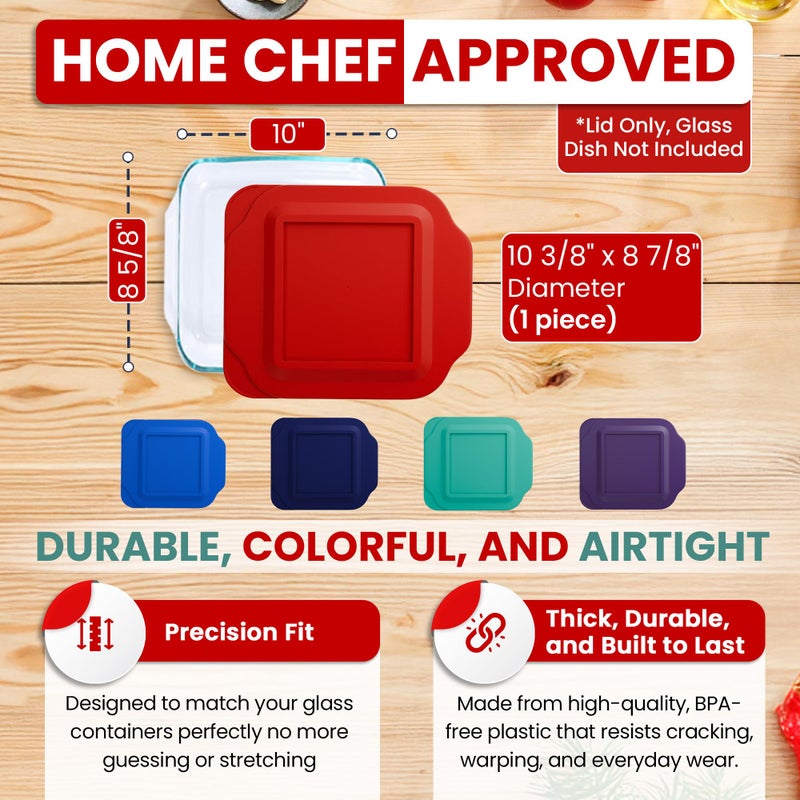 MRX Solutions Replacement Lid fits Pyrex 2-Quart 8" x 8" Glass Baking Dish #222, Compatible with Lid #222-PC, Food Storage Container Cover with Flush Tab Handles (Red) - Image 3
