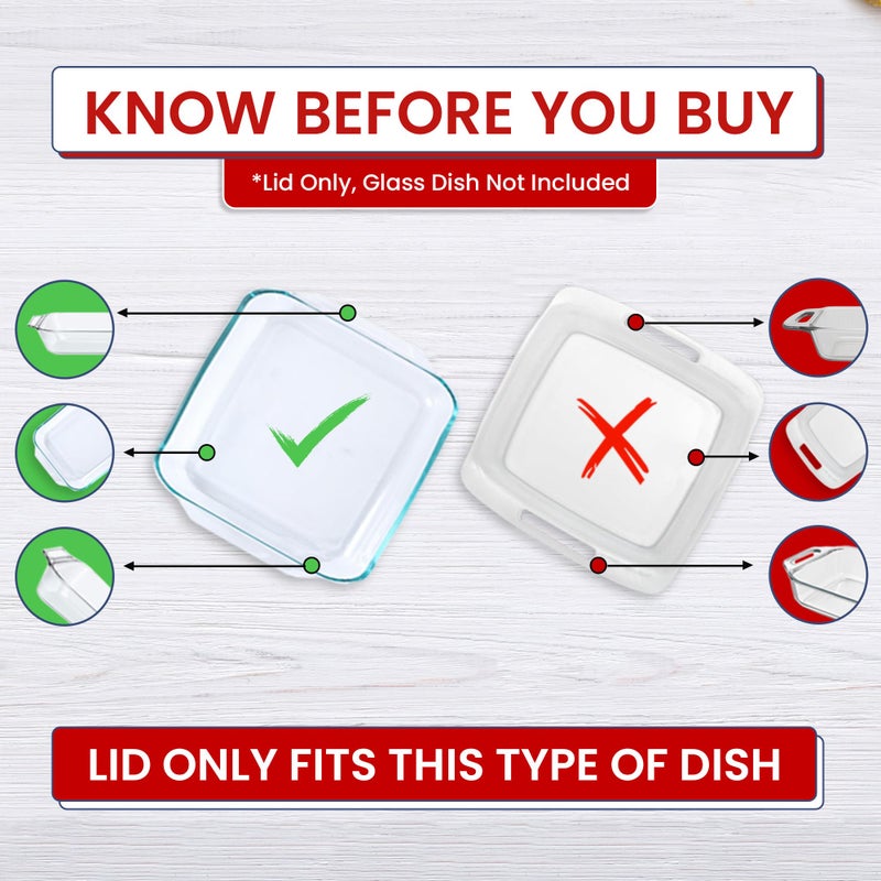 MRX Solutions Replacement Lid fits Pyrex 2-Quart 8" x 8" Glass Baking Dish #222, Compatible with Lid #222-PC, Food Storage Container Cover with Flush Tab Handles (Red) - Image 2