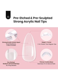 beetles Gel Polish Beetles Tipex Instant Apex Nail Tips Almond Medium-Pre-Building & Pre-Etched Strong Thick Acrylic Nail Tips,16 Sizes for Flat Nails, Press on Nails 192 Pieces Valentine's Day Gift for Women  - Image 2