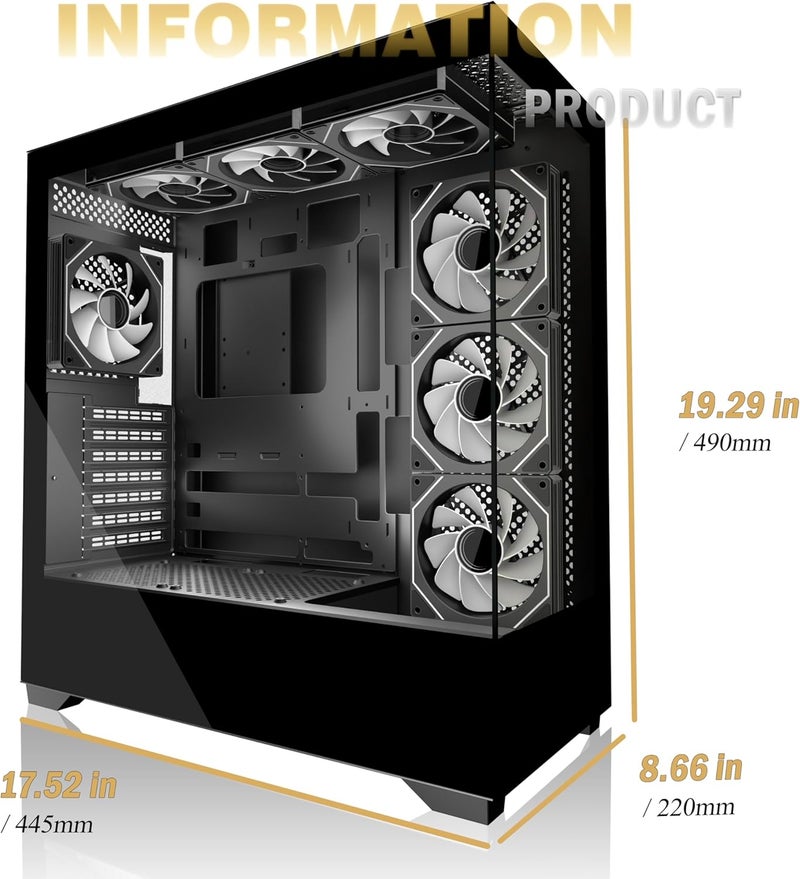 علبة كمبيوتر KEDIERS ATX مع 7 مراوح PWM ARGB مثبتة مسبقًا، منفذ Type-C، برج متوسط مع زجاج مقوى مزدوج الرؤية، علبة كمبيوتر ألعاب، أسود، P4 - Image 4