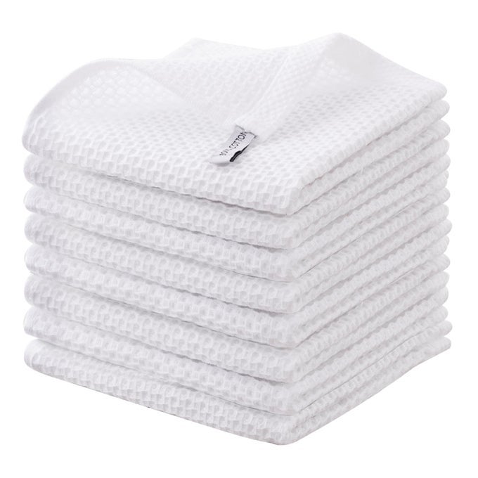 COTTON KITCHEN DISH CLOTHS 8PACK WAFFLE WEAVE ULTRA SOFT ABSORBENT DISH TOWELS WASHCLOTHS QUICK DRYING DISH RAGS 12X12 INCHES WHITE
