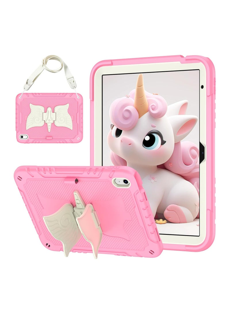 VKL for iPad (A16)11th Generation 11 Inch 2025/ ipad 10th Generation 10.9 Inch 2022 Case for Kids with Pencil Slot, Butterfly Kickstand Shoulder Strap Full-Body Rugged Drop Protective (Pink Unicorn) - Image 1
