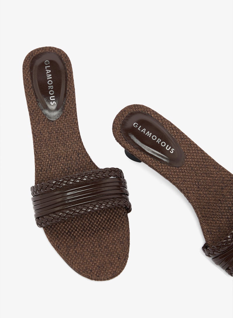 GLAMOROUS Kitten Mid Heel Woven Sandals - Image 4