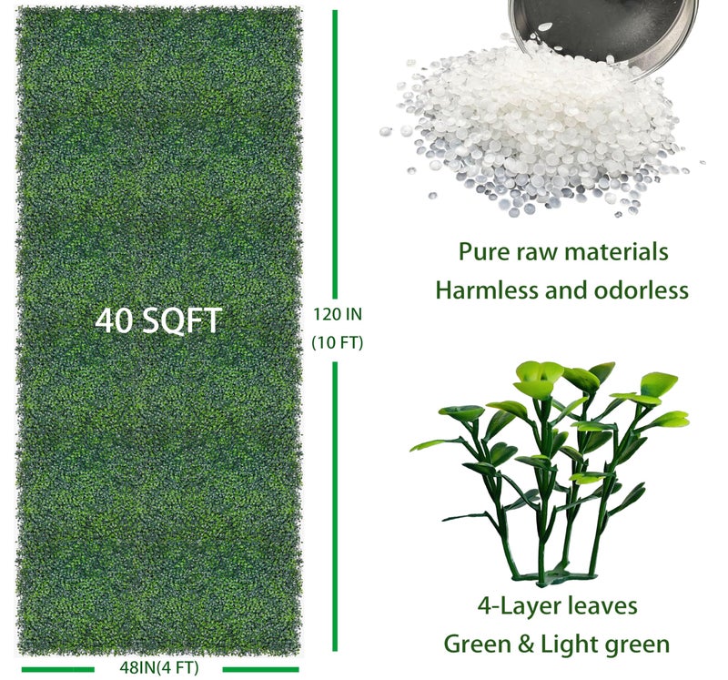 ODTORY Artificial Boxwood Roll,48x120 in (40 sqft) UV-Anti Faux Ivy Boxwood Hedge Leaf Grass Wall for Patio Balcony Privacy, Garden, Backyard Greenery Wall Backdrop and Fence Decor - Image 2