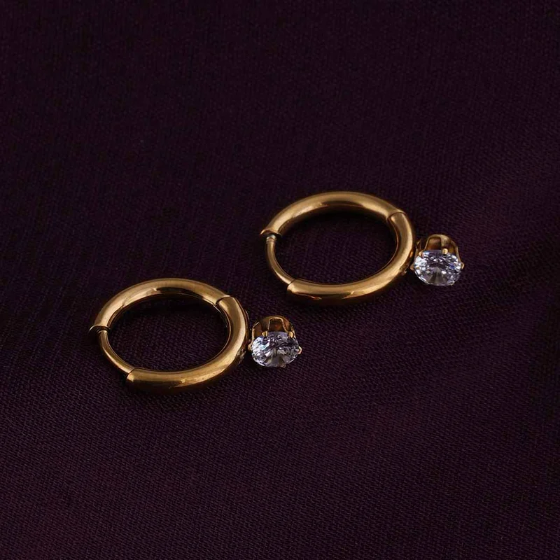 بالموناس PALMONAS 18k Gold Tone Plated Athena Solitaire Hoop Earrings
 for Women