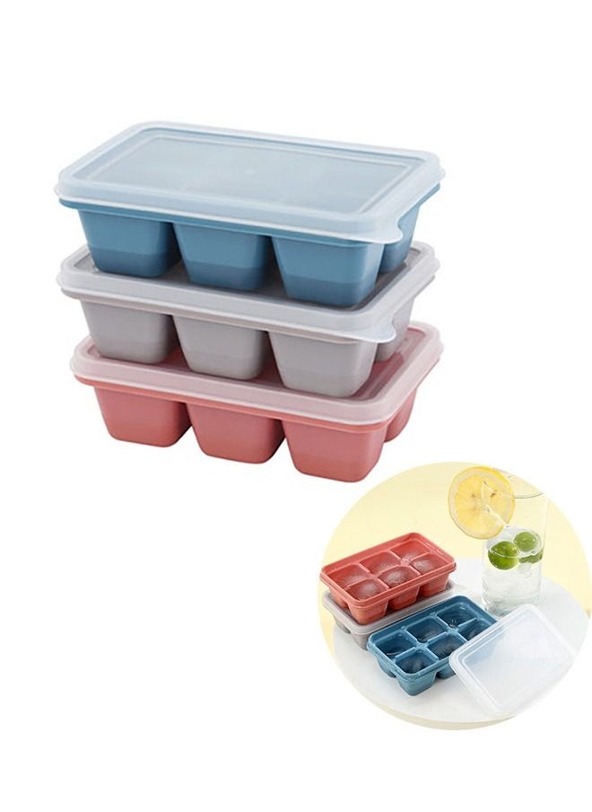 Generic - 3PCS Silicone Ice Crate with Lid, 6-compartment Soft Bottom Ice Tray, Homemade Ice Cube Mould, Reusable Ice Tray, Frozen Stackable Ice Crate Mold for Cocktails, Whiskey (Blue + Grey + Pink) - Image 1