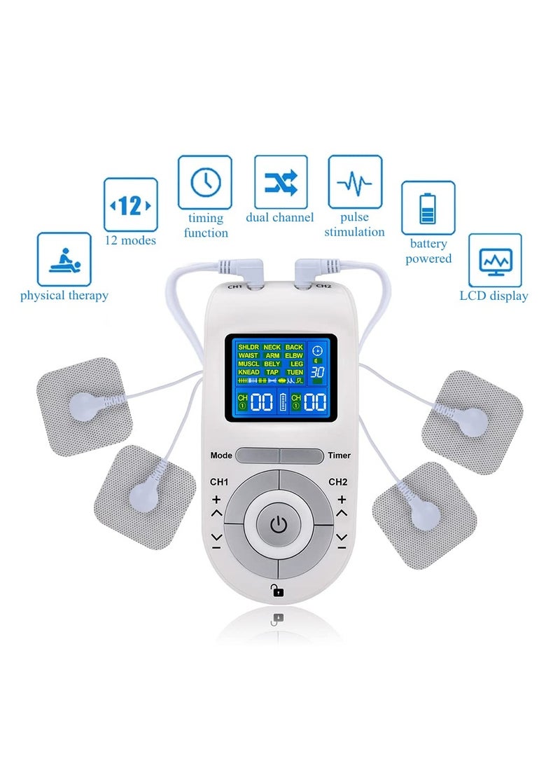SYOSI - TENS Unit Muscle Stimulator Machine with Replacement Pads for Pain Relief, 12 Modes, 40 Intensities, TENS EMS Dual Channel Rechargeable Electric Pulse Massager - Image 1