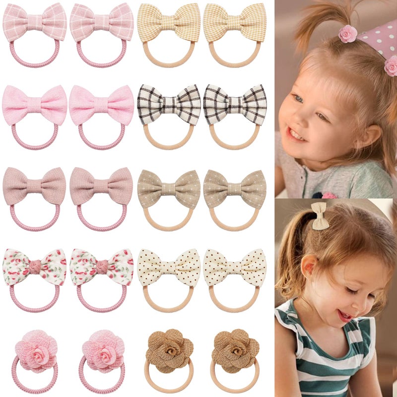 BBgifts 20Pcs Boutique Baby Girl Hair Ties with Flowers Bow, Hair Bow Ties for Toddler Girls, Elastics Ponytail Holders Pigtails Rubber Bands Hair Accessory - Image 1