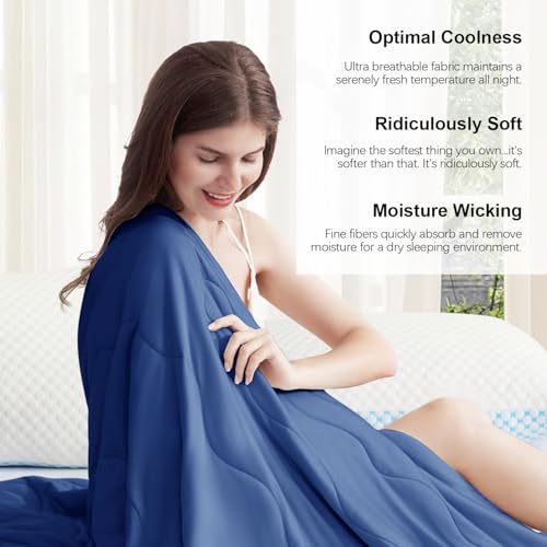 EASELAND Cooling Comforter Twin, Cold Touch Fabric Absorbs Body Heat, Double-Sided Cool Design Soft Fluffy Cooling Blanket for Night Sweats Hot Sleeper (Navy Blue, Twin(68"X90")) - Image 5