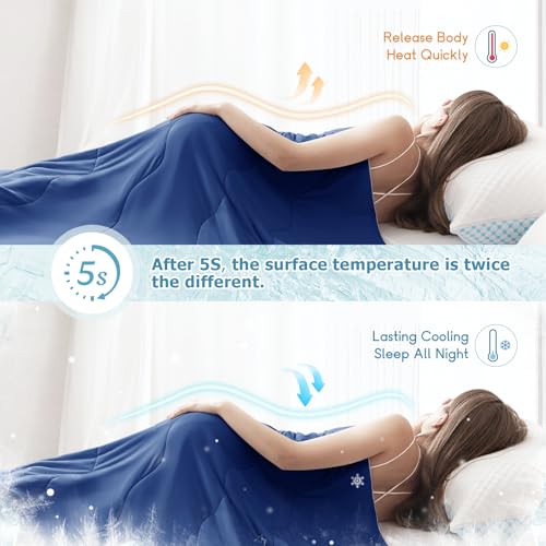 EASELAND Cooling Comforter Twin, Cold Touch Fabric Absorbs Body Heat, Double-Sided Cool Design Soft Fluffy Cooling Blanket for Night Sweats Hot Sleeper (Navy Blue, Twin(68"X90")) - Image 4