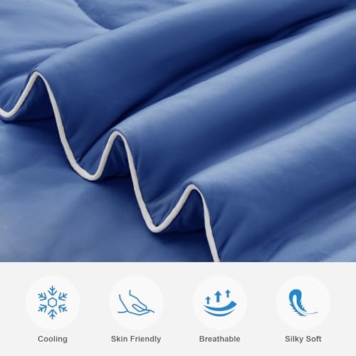 EASELAND Cooling Comforter Twin, Cold Touch Fabric Absorbs Body Heat, Double-Sided Cool Design Soft Fluffy Cooling Blanket for Night Sweats Hot Sleeper (Navy Blue, Twin(68"X90")) - Image 2