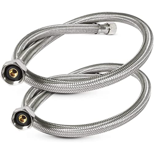 Highcraft CNCT27116-OM-2 Braided Faucet Connector 16" Long, 1/2" IPS Brass Nut X 3/8 Female Fitting, Stainless Steel Lead-Free, 2 Pack - Image 1