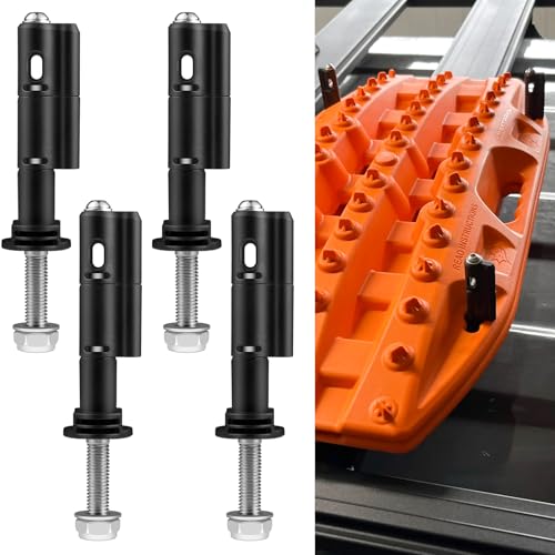 OXDFK Mounting Pins for Recovery Boards, 4 PCS Lockable Traction Board Mount Pins, Safety Theftproof Mounting Pins Compatible with MaxTrax MKII Recovery Boards, Including M10 Bolts, 140MM Pins - Image 1