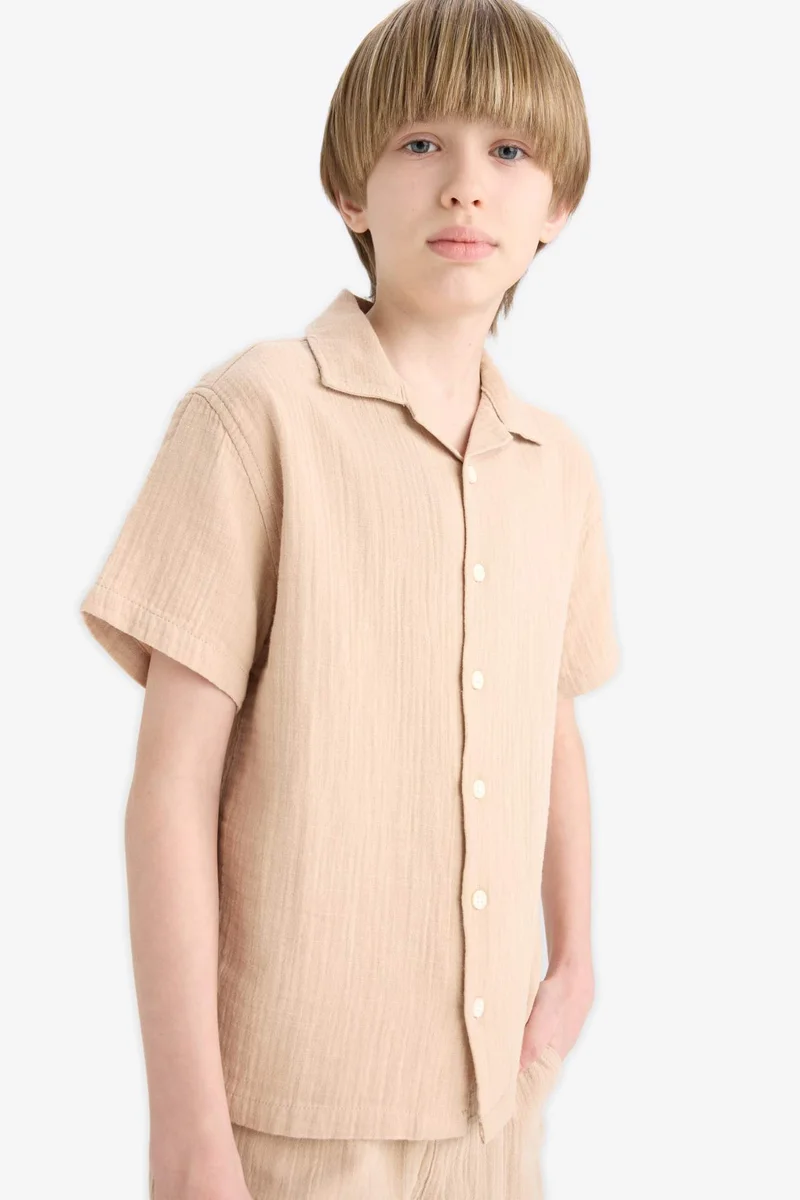 ديفاكتو Boy Oversize Polo Neck Muslin Shirt