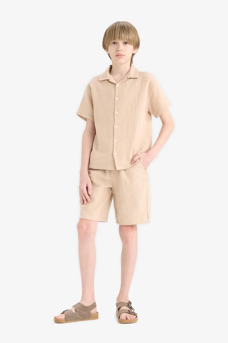 ديفاكتو Boy Oversize Polo Neck Muslin Shirt
