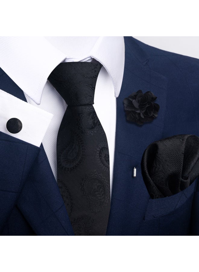 New Men's Tie Suit Pocket Square Set 8cm Polyester Jacquard Business Formal Tie For Men