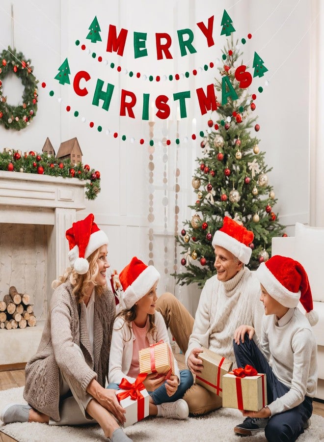 Mindsoft مجموعة من 4 قطع من لافتة عيد الميلاد المجيد من Mindsoft مصنوعة من اللباد، إكليل بوم بوم أحمر وأخضر وأبيض، إكليل من اللباد، زينة كرات معلقة لطيفة لشجرة عيد الميلاد وإكليل الموقد وحائط المنزل ولوازم الحفلات والديكور - Image 5