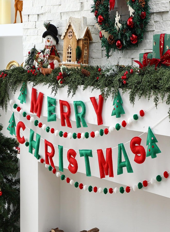 Mindsoft مجموعة من 4 قطع من لافتة عيد الميلاد المجيد من Mindsoft مصنوعة من اللباد، إكليل بوم بوم أحمر وأخضر وأبيض، إكليل من اللباد، زينة كرات معلقة لطيفة لشجرة عيد الميلاد وإكليل الموقد وحائط المنزل ولوازم الحفلات والديكور - Image 1