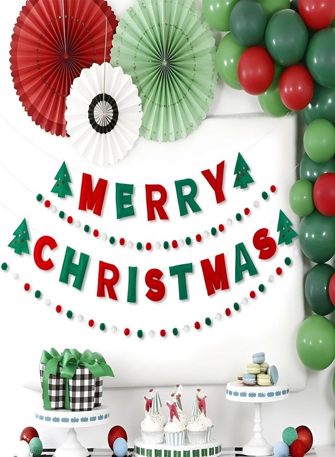 Mindsoft مجموعة من 4 قطع من لافتة عيد الميلاد المجيد من Mindsoft مصنوعة من اللباد، إكليل بوم بوم أحمر وأخضر وأبيض، إكليل من اللباد، زينة كرات معلقة لطيفة لشجرة عيد الميلاد وإكليل الموقد وحائط المنزل ولوازم الحفلات والديكور - Image 3